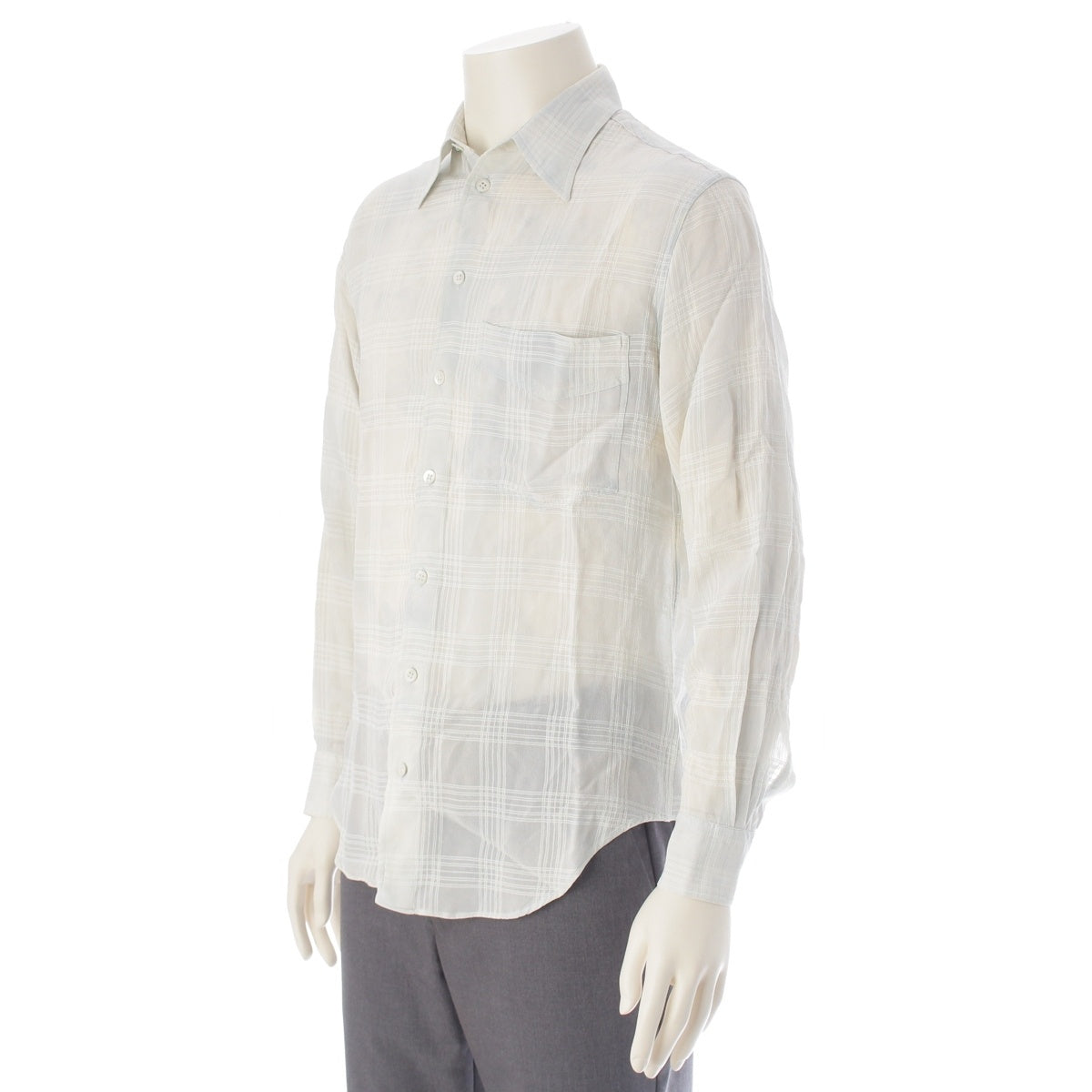 GIORGIO ARMANI Vintage check sheer Long sleeve shirt tops White light blue 38 15