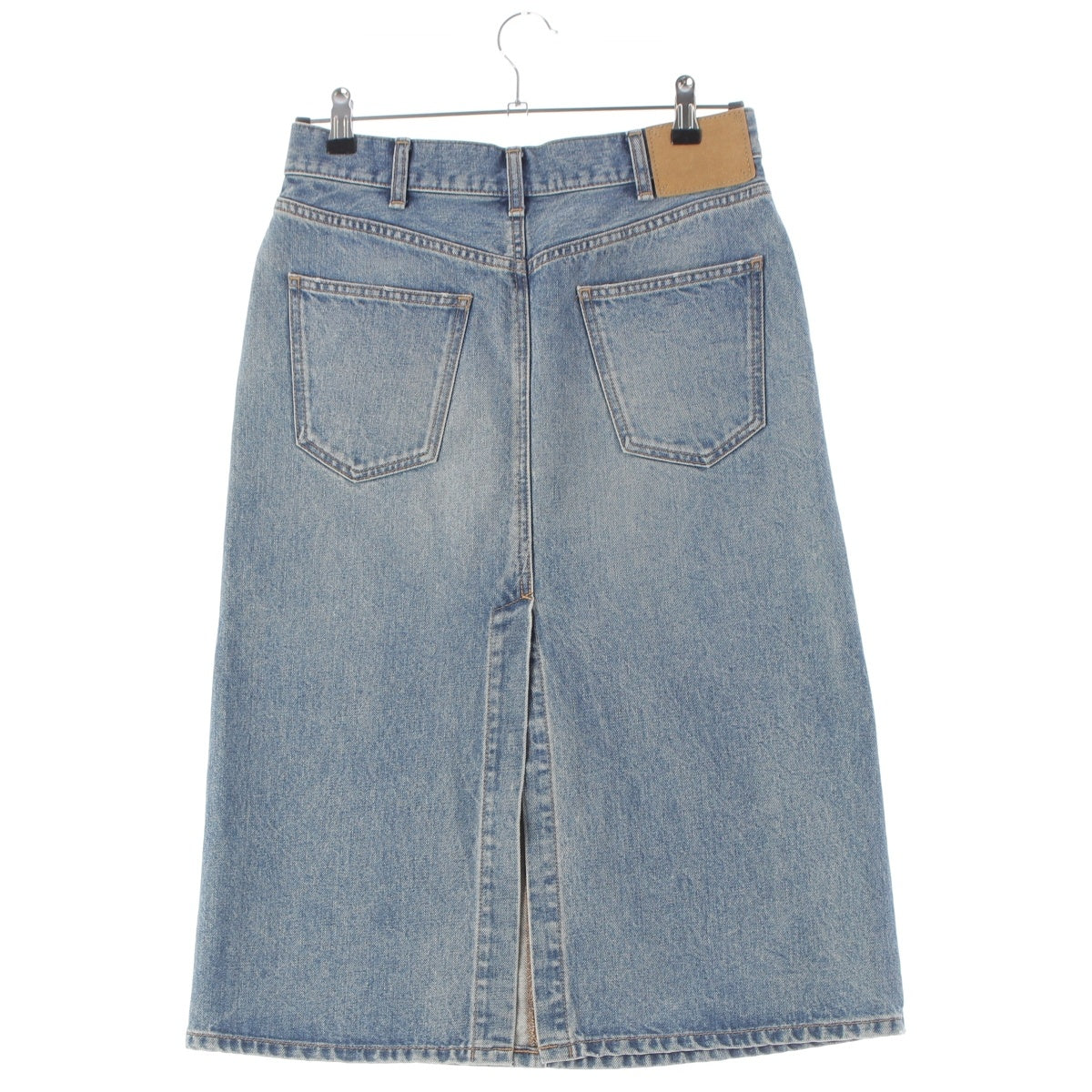 CELINE cotton Back slit washed denim skirt S017 789D 07RS Indigo blue 27