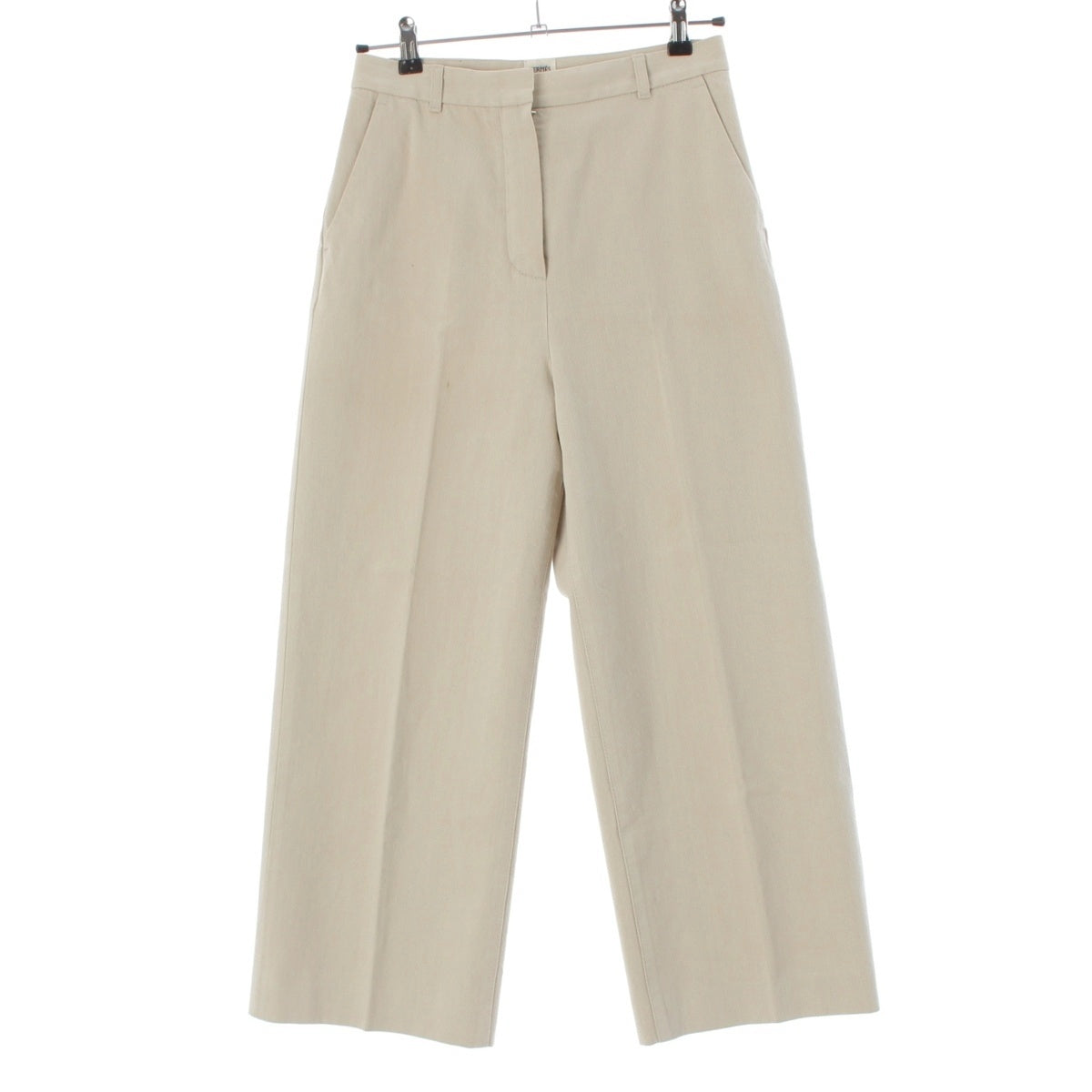 HERMES Cotton twill Leather patch wide straight Pants Bottoms beige