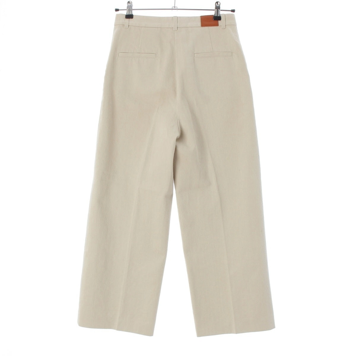 HERMES Cotton twill Leather patch wide straight Pants Bottoms beige