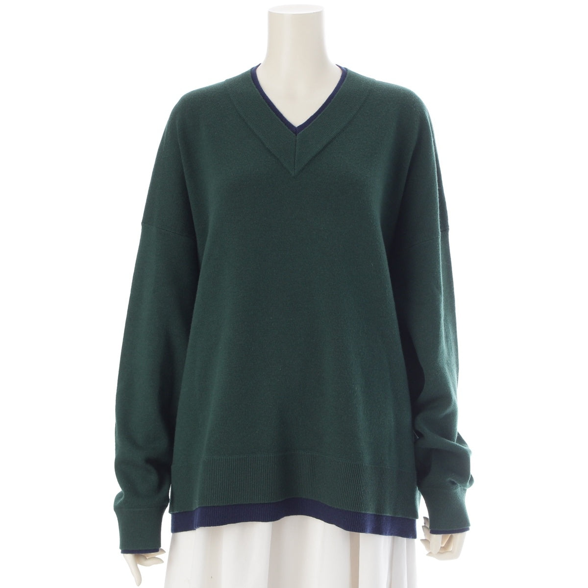 ENFOLD Fake layered pullover knit tops 300IA270-2641 navy moss green 38