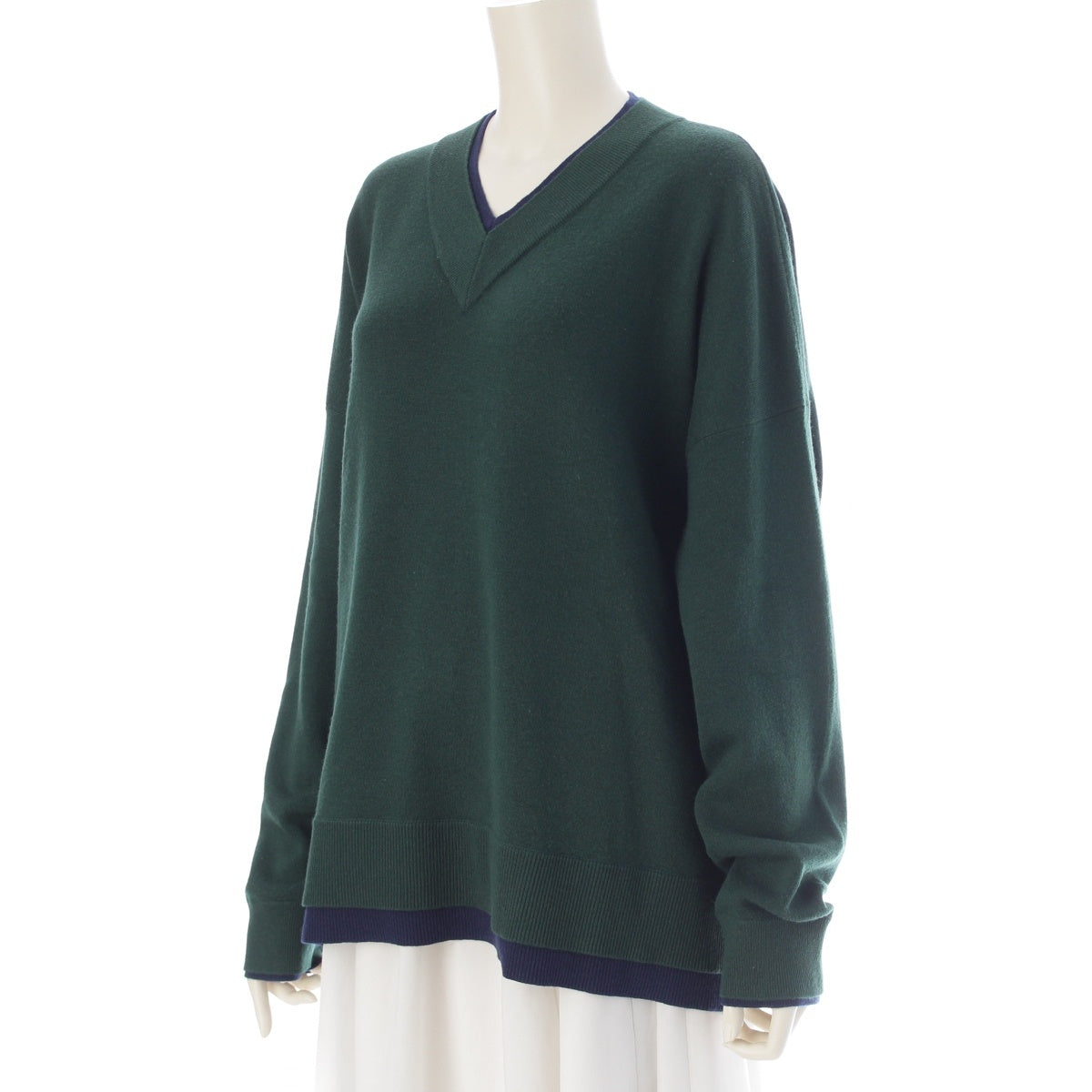 ENFOLD Fake layered pullover knit tops 300IA270-2641 navy moss green 38