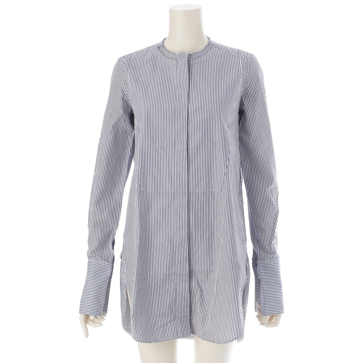 CELINE cotton Striped stand-collar tuxedo Long sleeve shirt 2 OM36/4142 blue 36