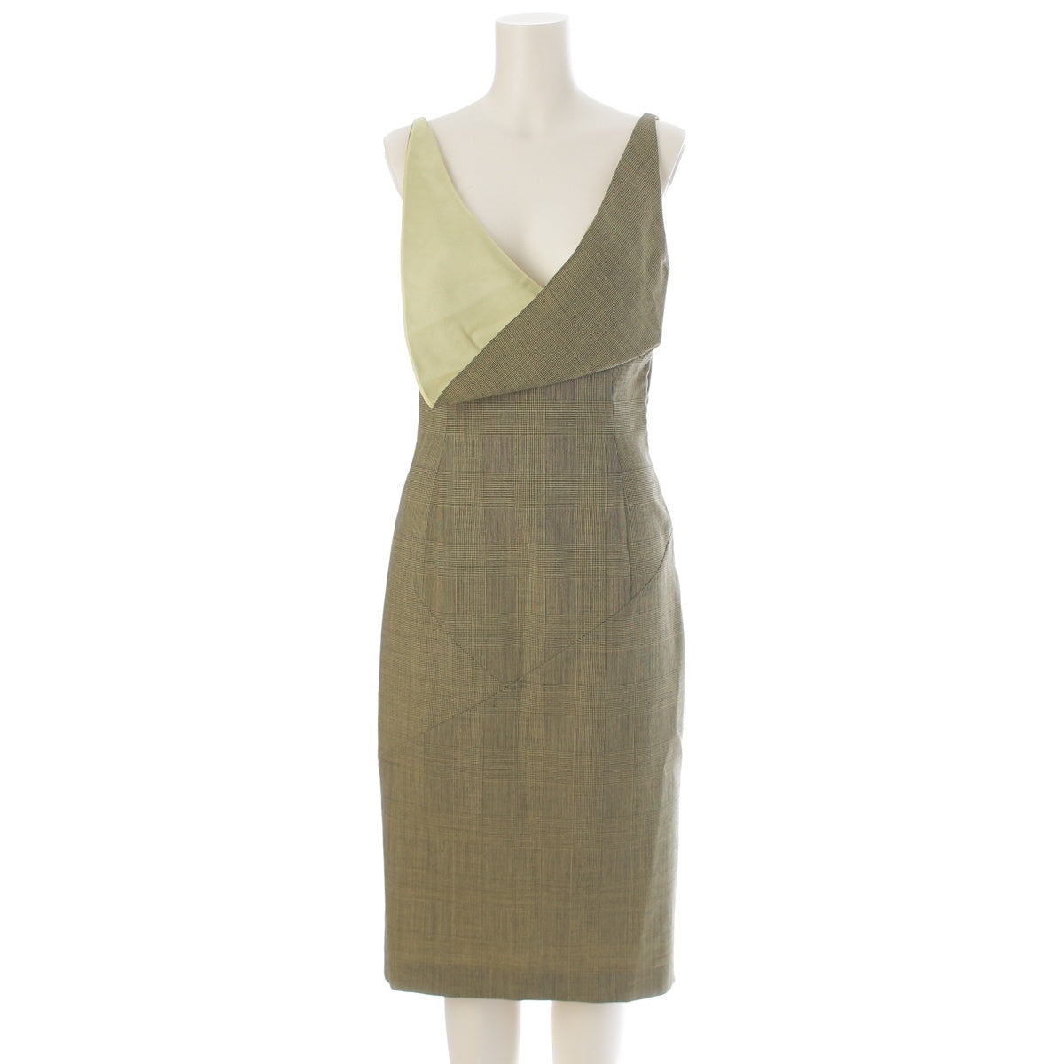 Alexander McQueen wool Designer dress with checkered pattern, sleeveless. one piece yellow 40