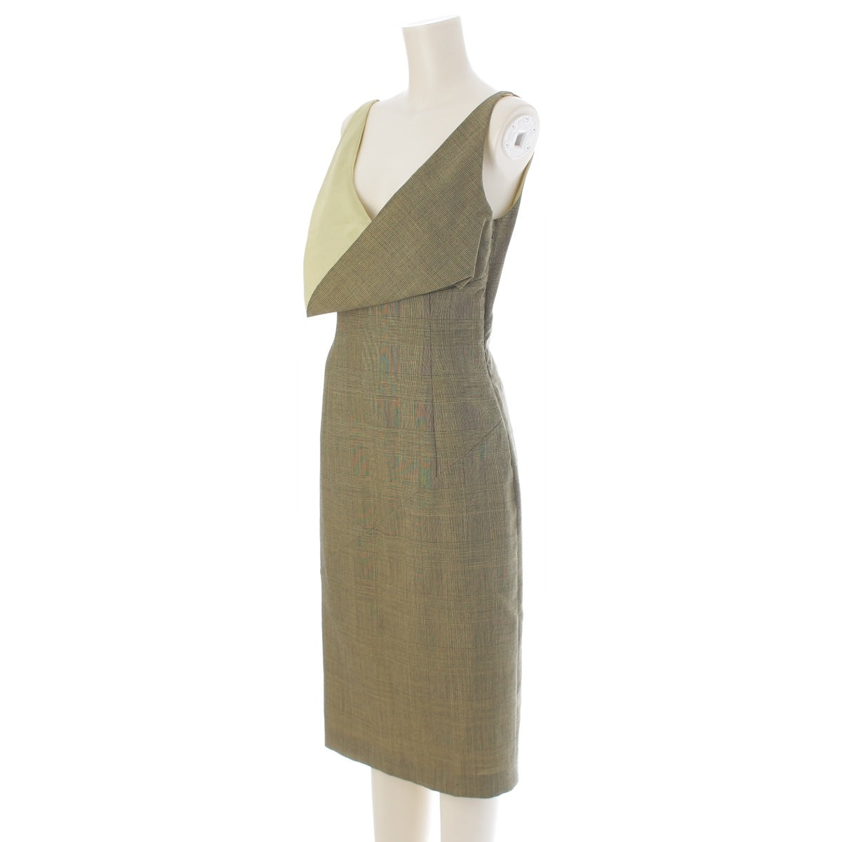 Alexander McQueen wool Designer dress with checkered pattern, sleeveless. one piece yellow 40