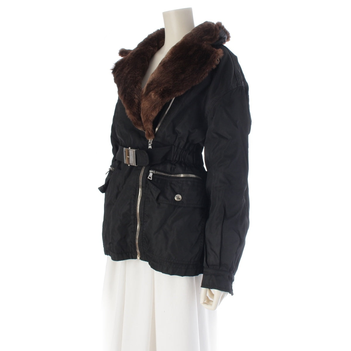 PRADA Belt logo beaver fur Jacket Padded liner black S