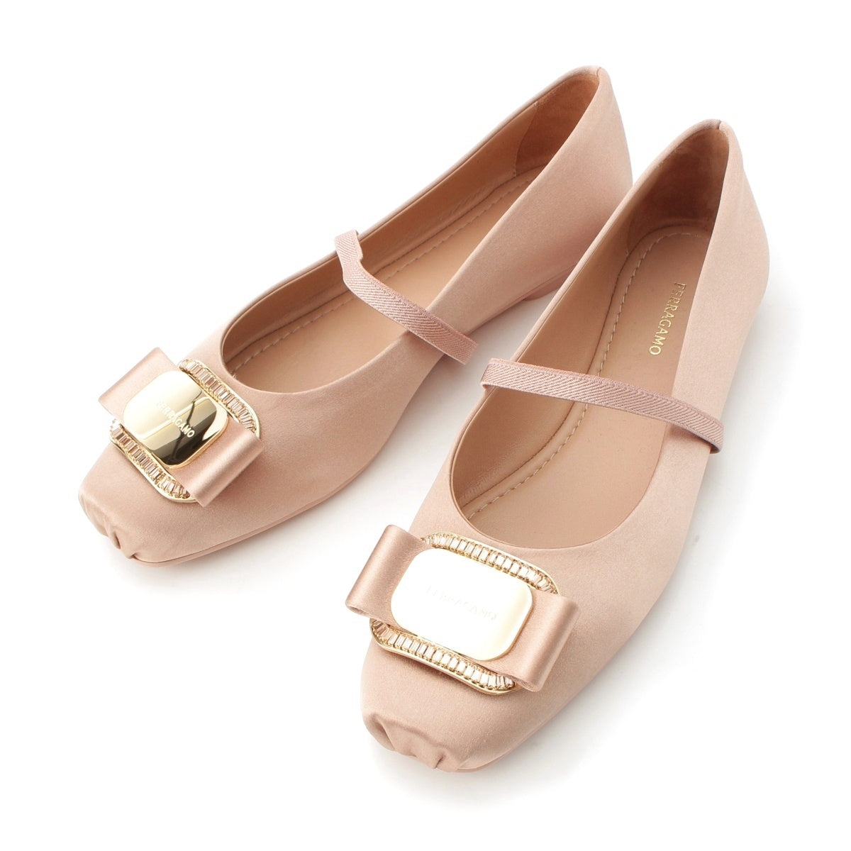 Salvatore Ferragamo Vala Satin Plate Logo Ballerina pumps 01I682 pink 6 1/2