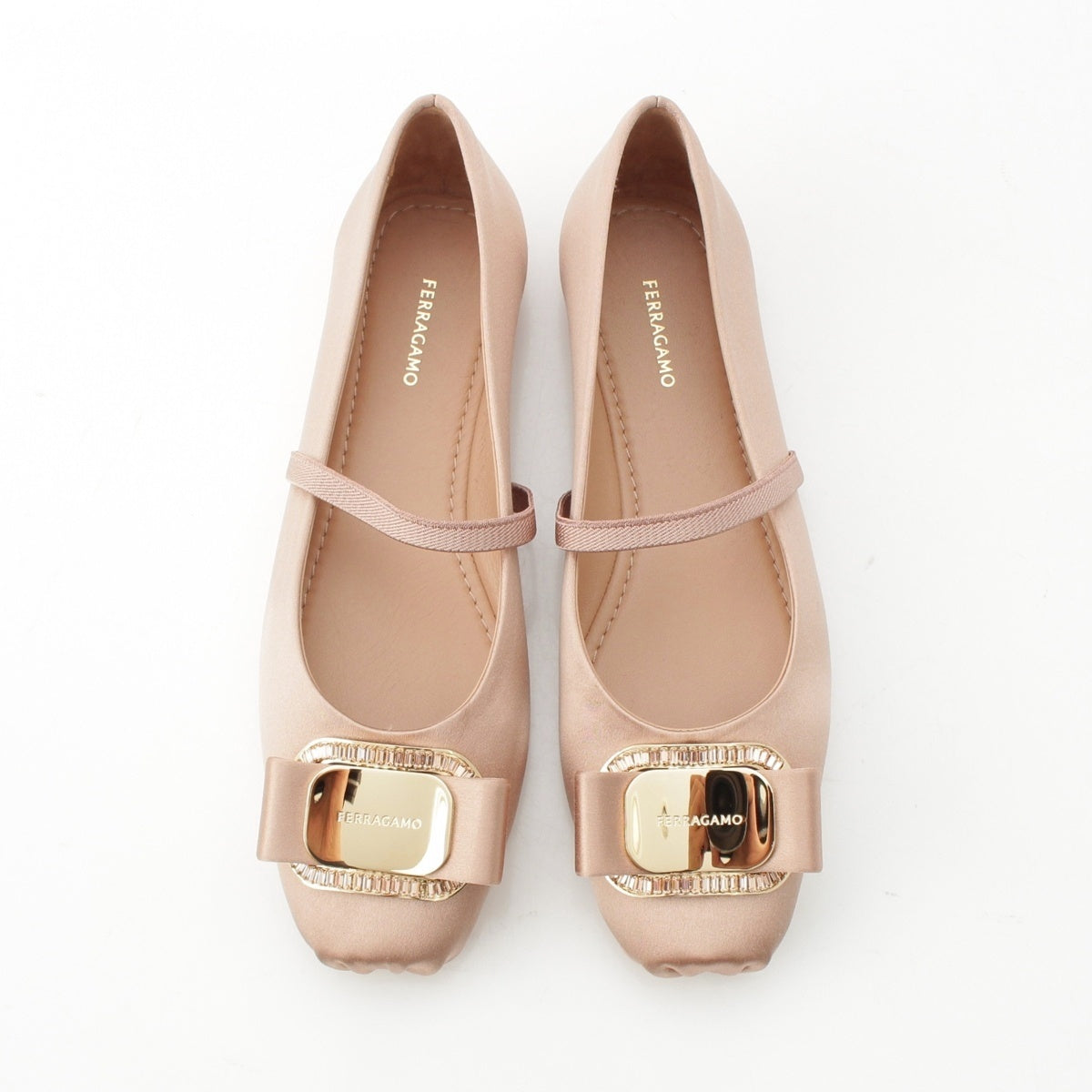 Salvatore Ferragamo Vala Satin Plate Logo Ballerina pumps 01I682 pink 6 1/2