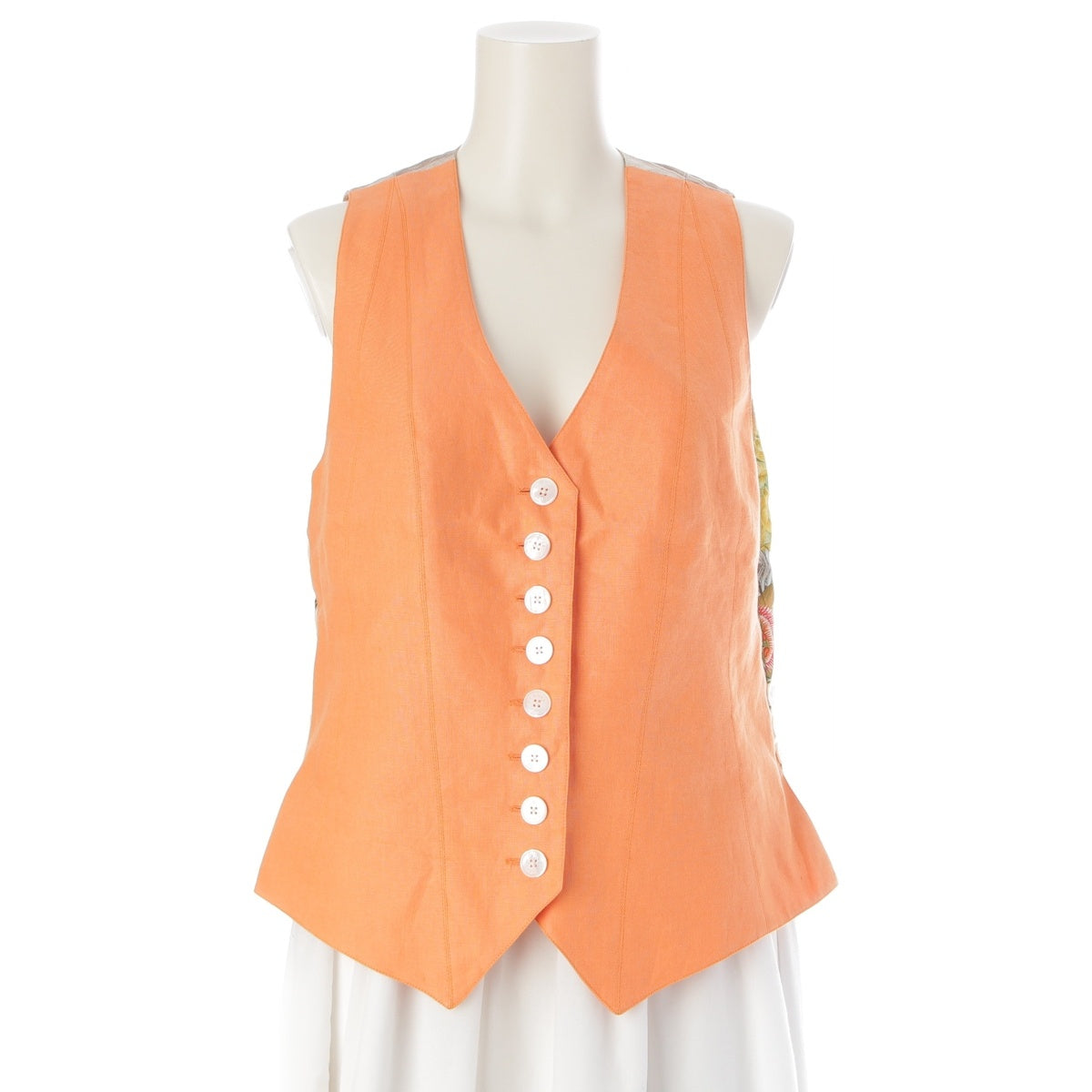 HERMES Silk Linen Patterned vest with contrasting panels Best tops Orange 42
