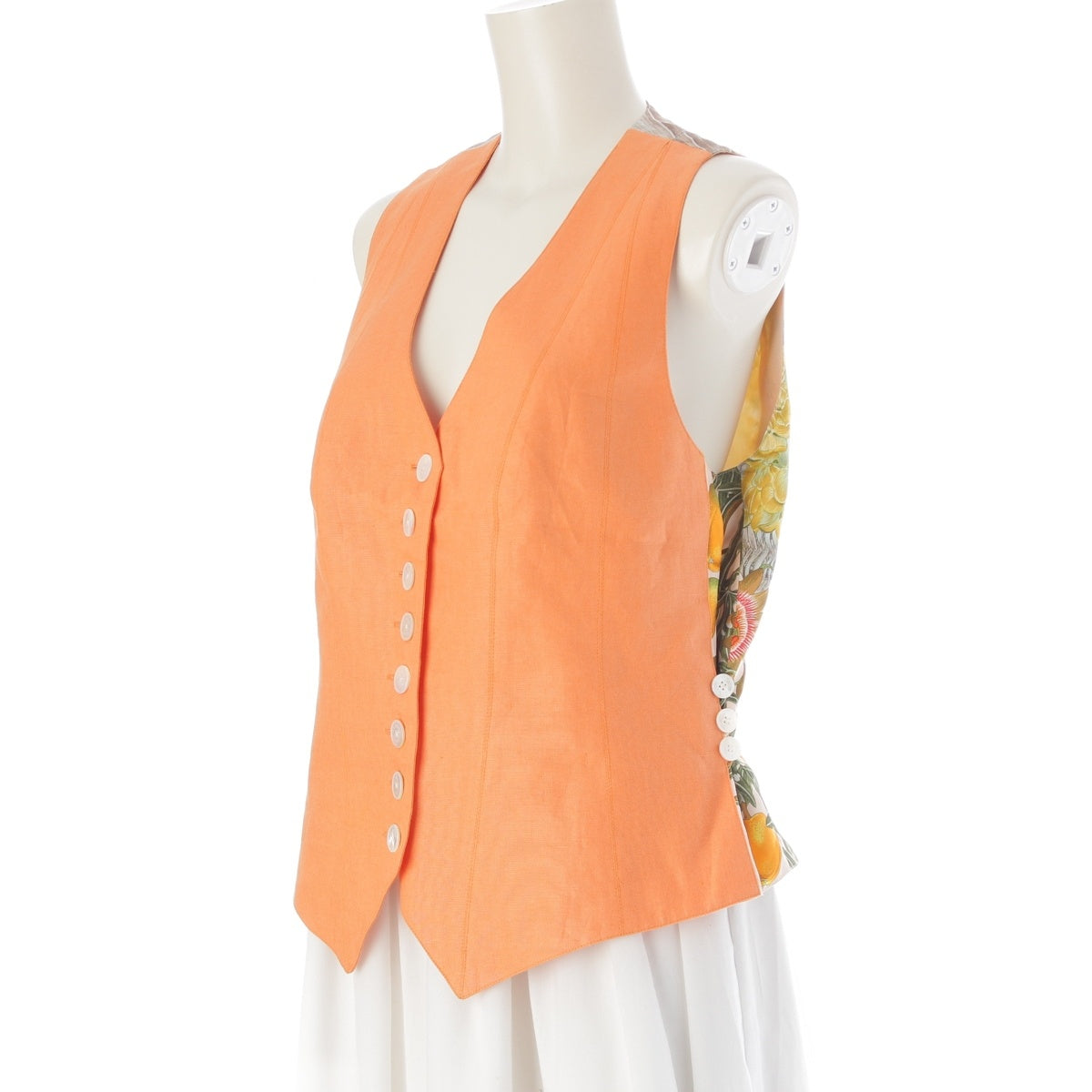 HERMES Silk Linen Patterned vest with contrasting panels Best tops Orange 42