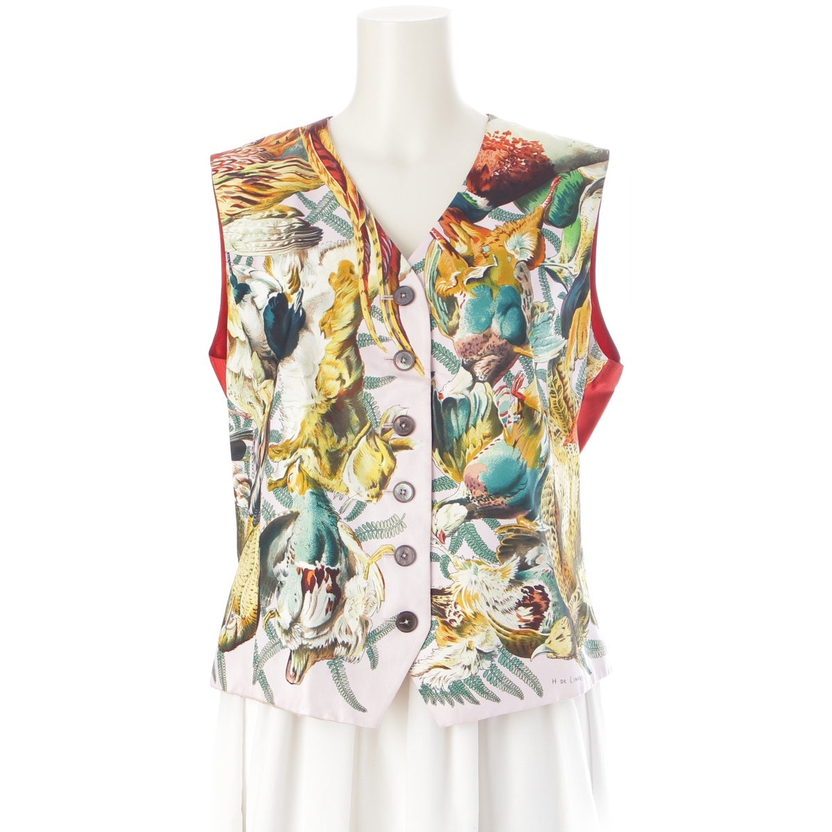 HERMES silk All-over print gilet Best tops Bordeaux 42