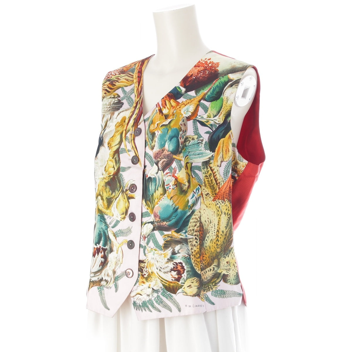 HERMES silk All-over print gilet Best tops Bordeaux 42