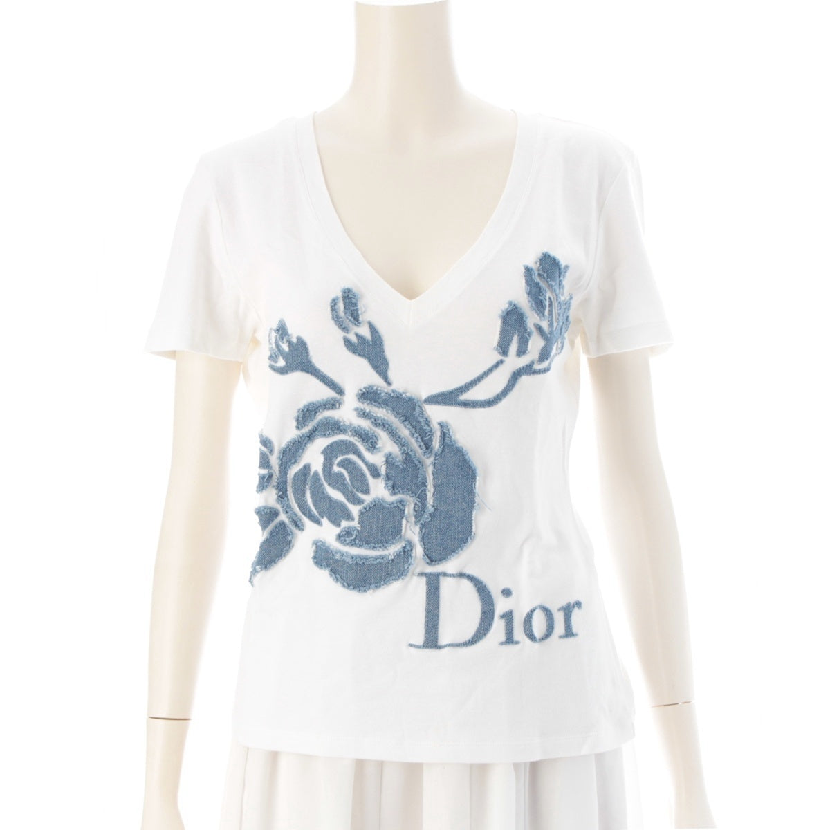 Dior cotton Galliano era denim rose logo patchwork Short sleeve T-shirt 5A16155593 white 44
