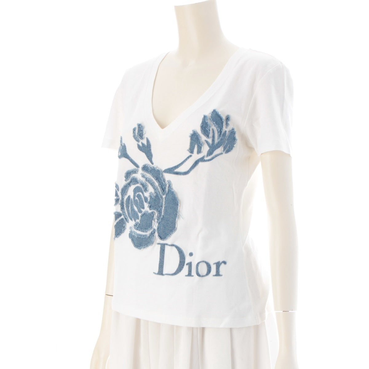 Dior cotton Galliano era denim rose logo patchwork Short sleeve T-shirt 5A16155593 white 44