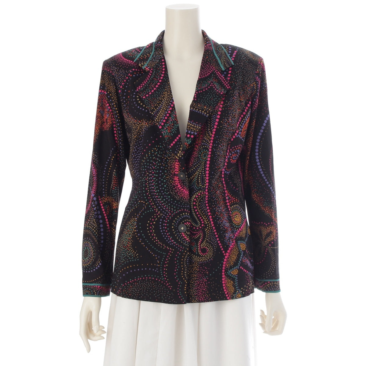 LEONARD Cancan material All-over print shoulder pads tailored jacket black L