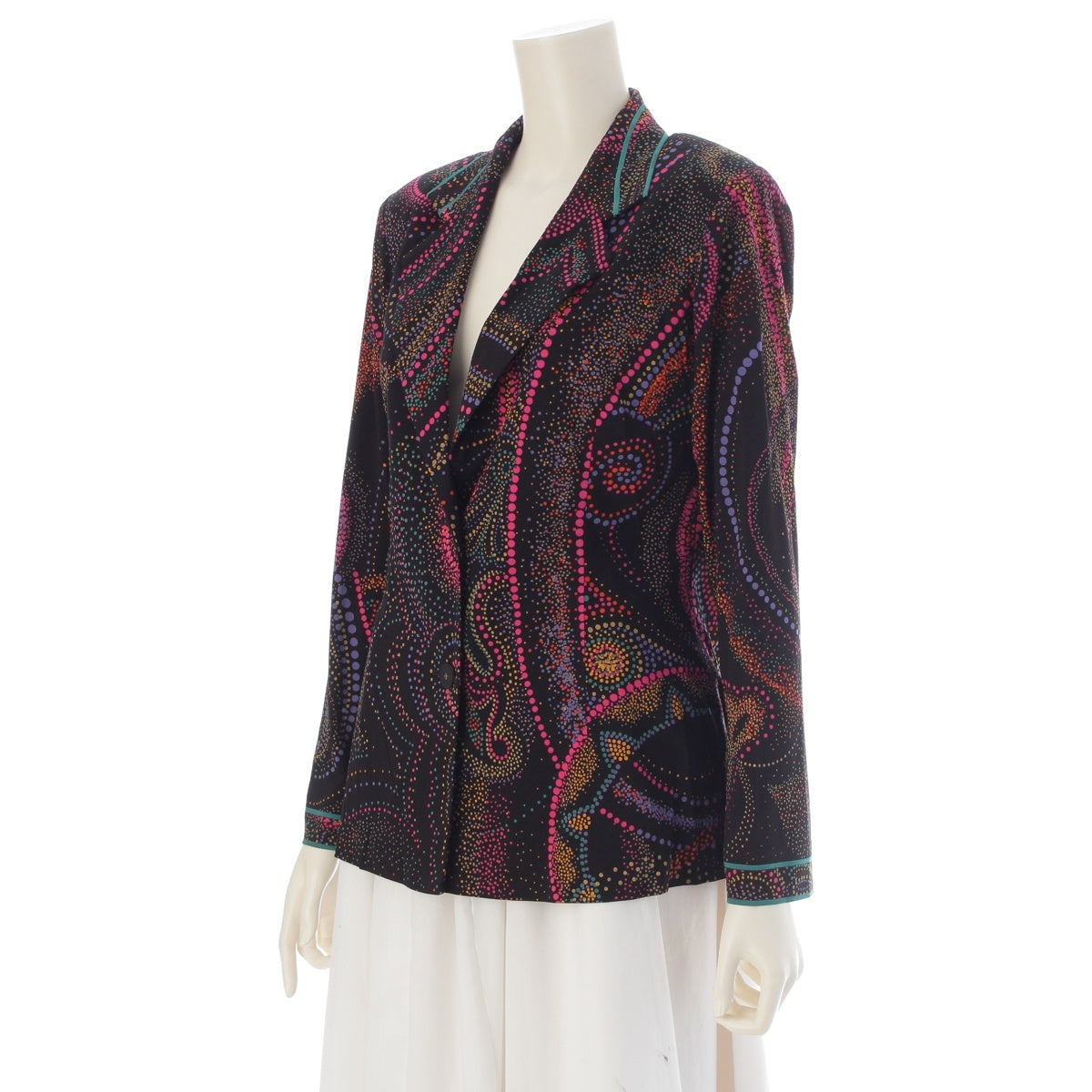 LEONARD Cancan material All-over print shoulder pads tailored jacket black L