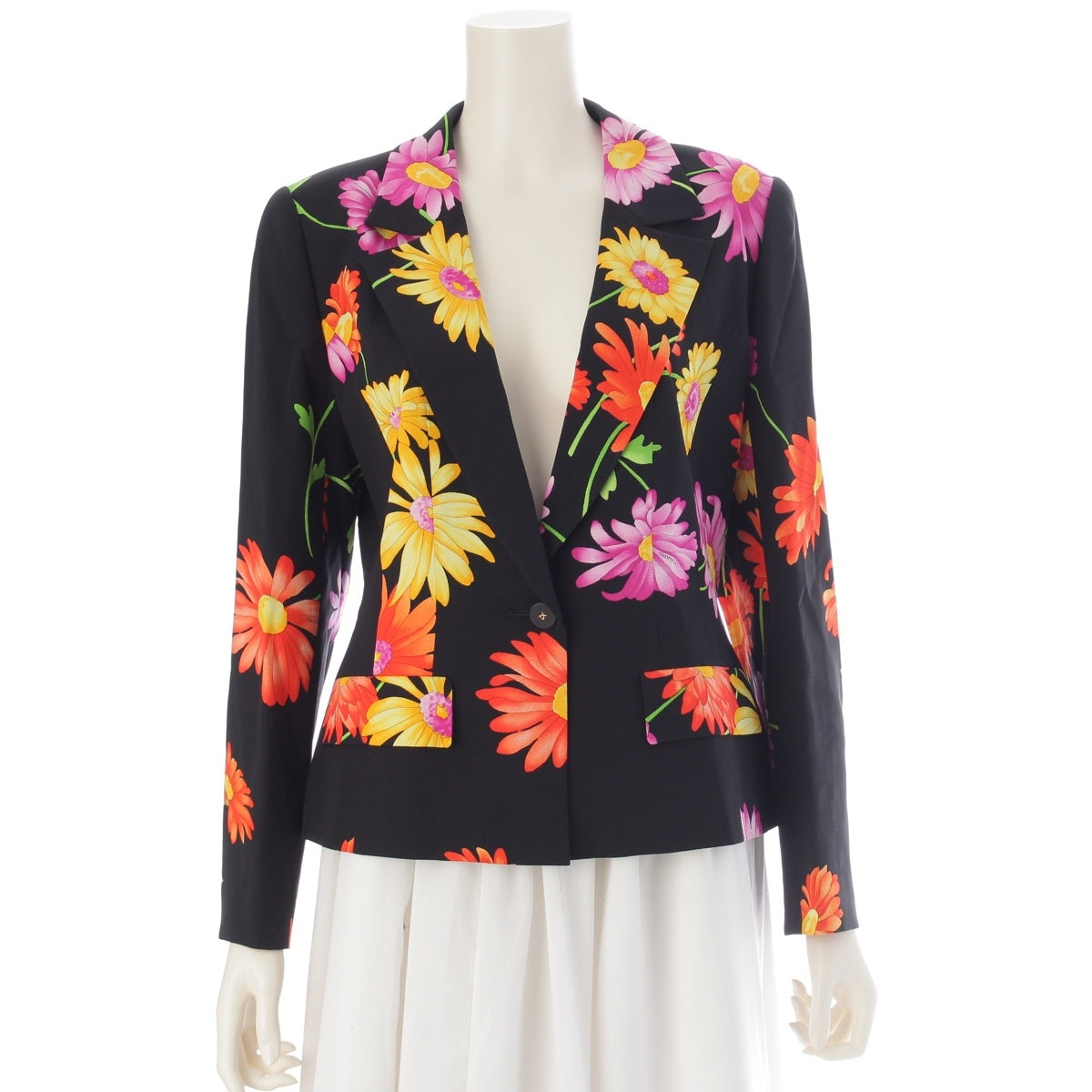 LEONARD silk Flower pattern Flower print tailored jacket black 11AR