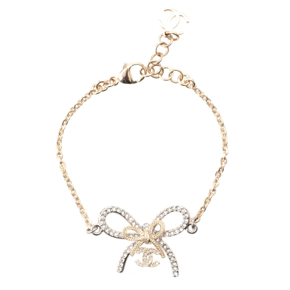 CHANEL Metal & Strass Butterfly Ribbon Logo bracelet ABG590 Gold silver