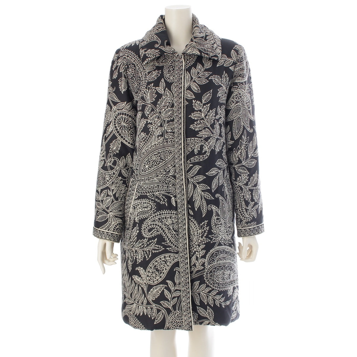 LEONARD silk Paisley coat outer Figurine tailoring Black White 11R