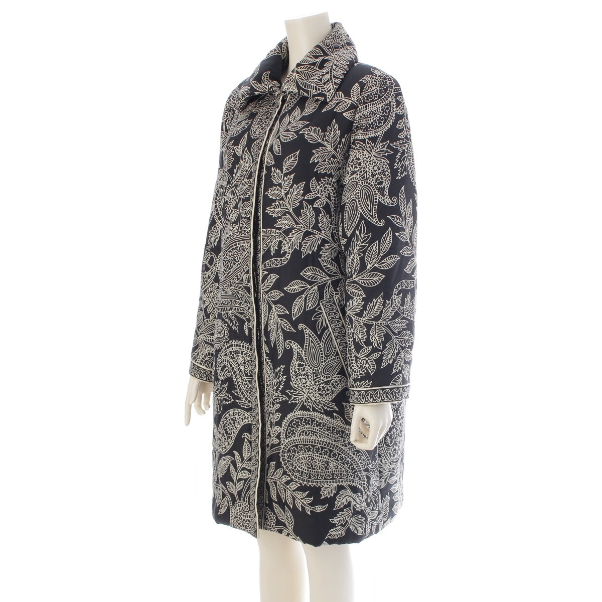LEONARD silk Paisley coat outer Figurine tailoring Black White 11R