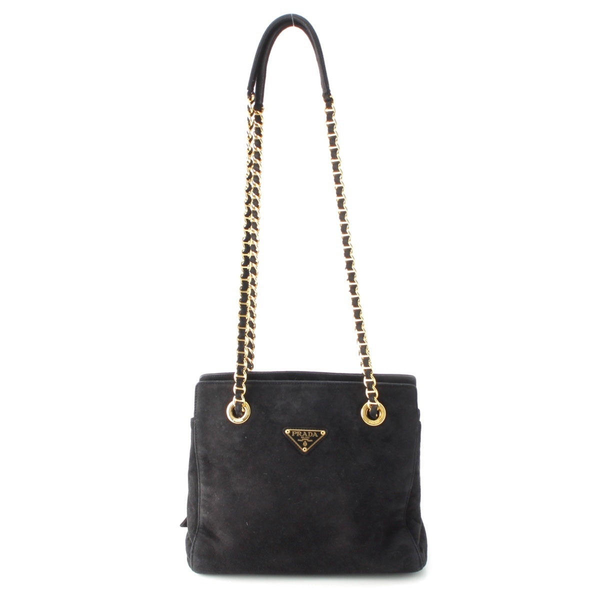 PRADA suede Triangle logo Shoulder Bag black