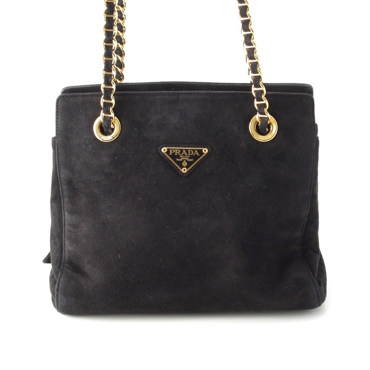 PRADA suede Triangle logo Shoulder Bag black