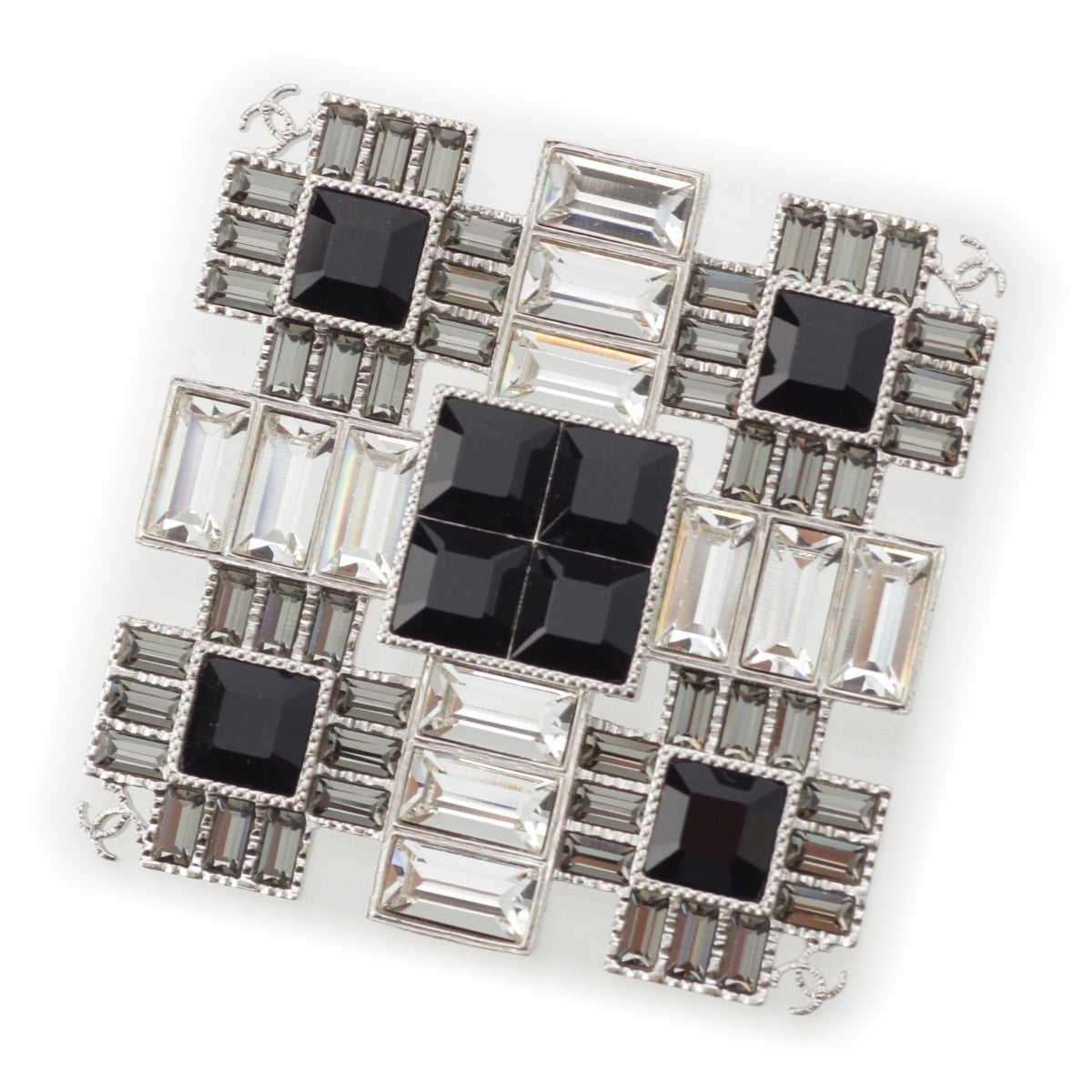 CHANEL COCO Mark logo rhinestone Brooch Accessories Silver