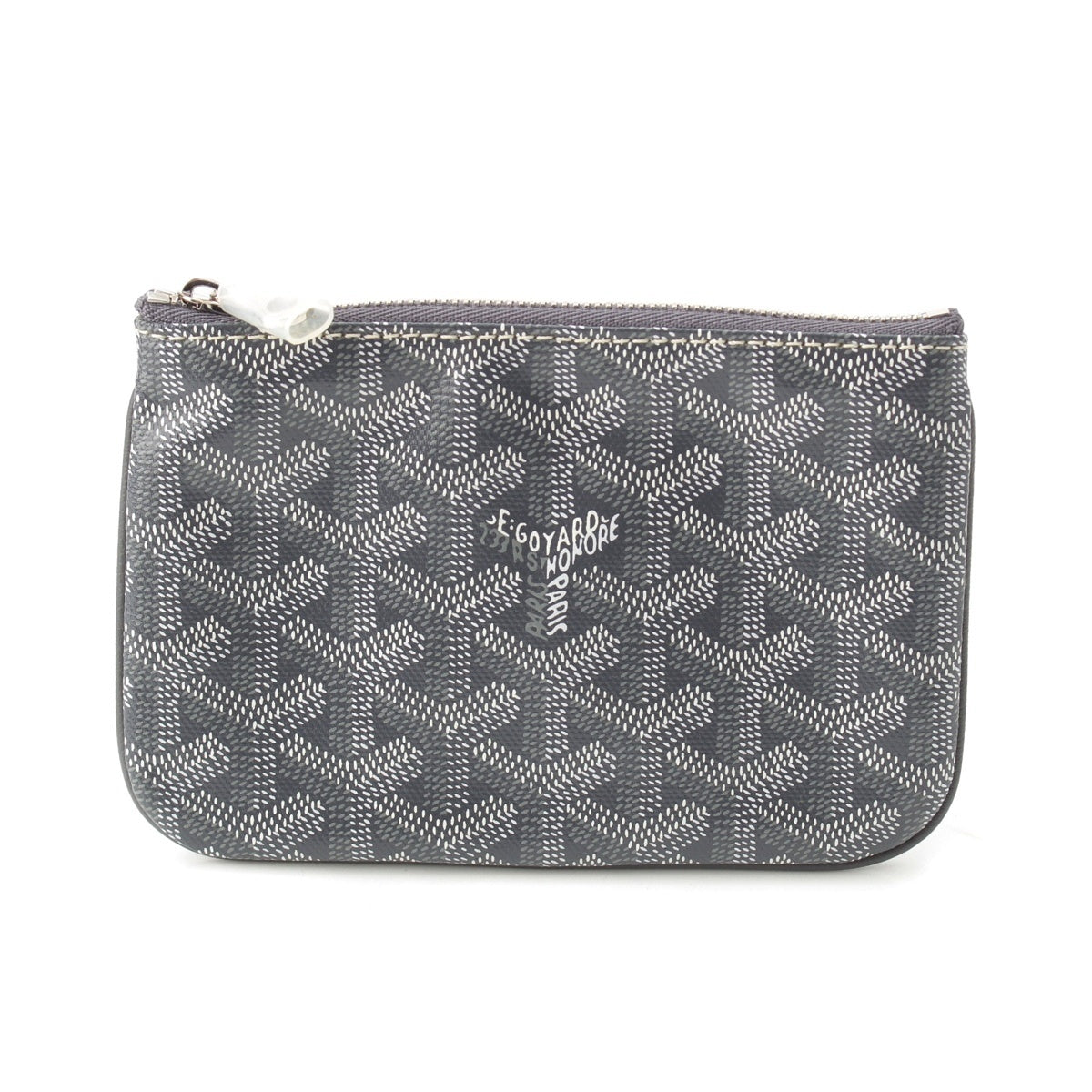 GOYARD Matignon PVC Cotton Linen Senna Mini Herringbone Pattern Pouch gray
