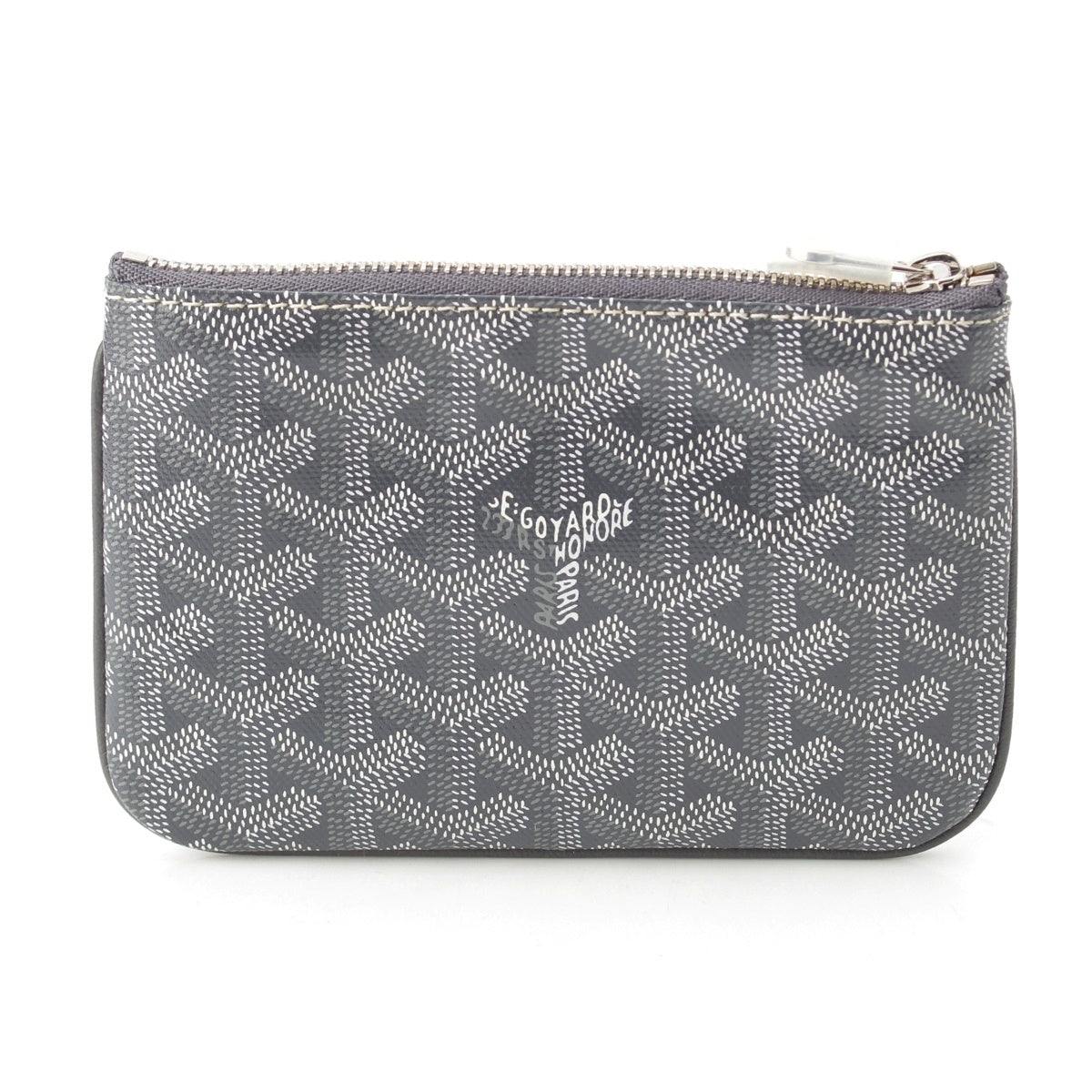 GOYARD Matignon PVC Cotton Linen Senna Mini Herringbone Pattern Pouch gray