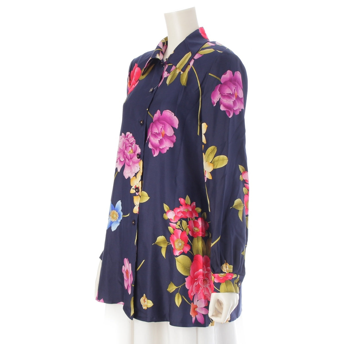LEONARD silk Floral Long sleeve shirt blouse tops Navy 9R