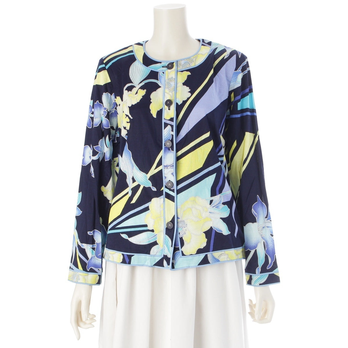 LEONARD cotton Floral cardigan blouse tops Blue LL