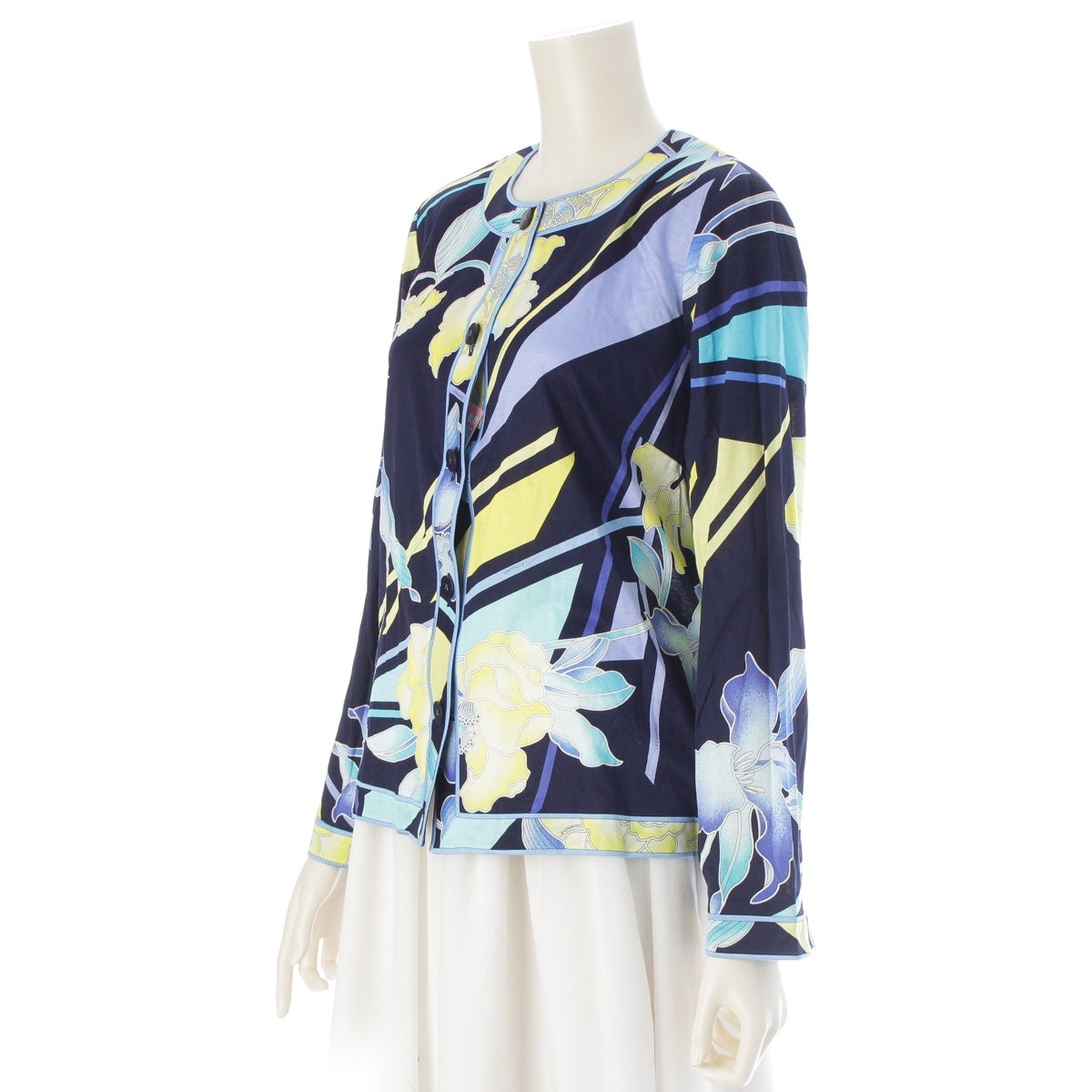 LEONARD cotton Floral cardigan blouse tops Blue LL