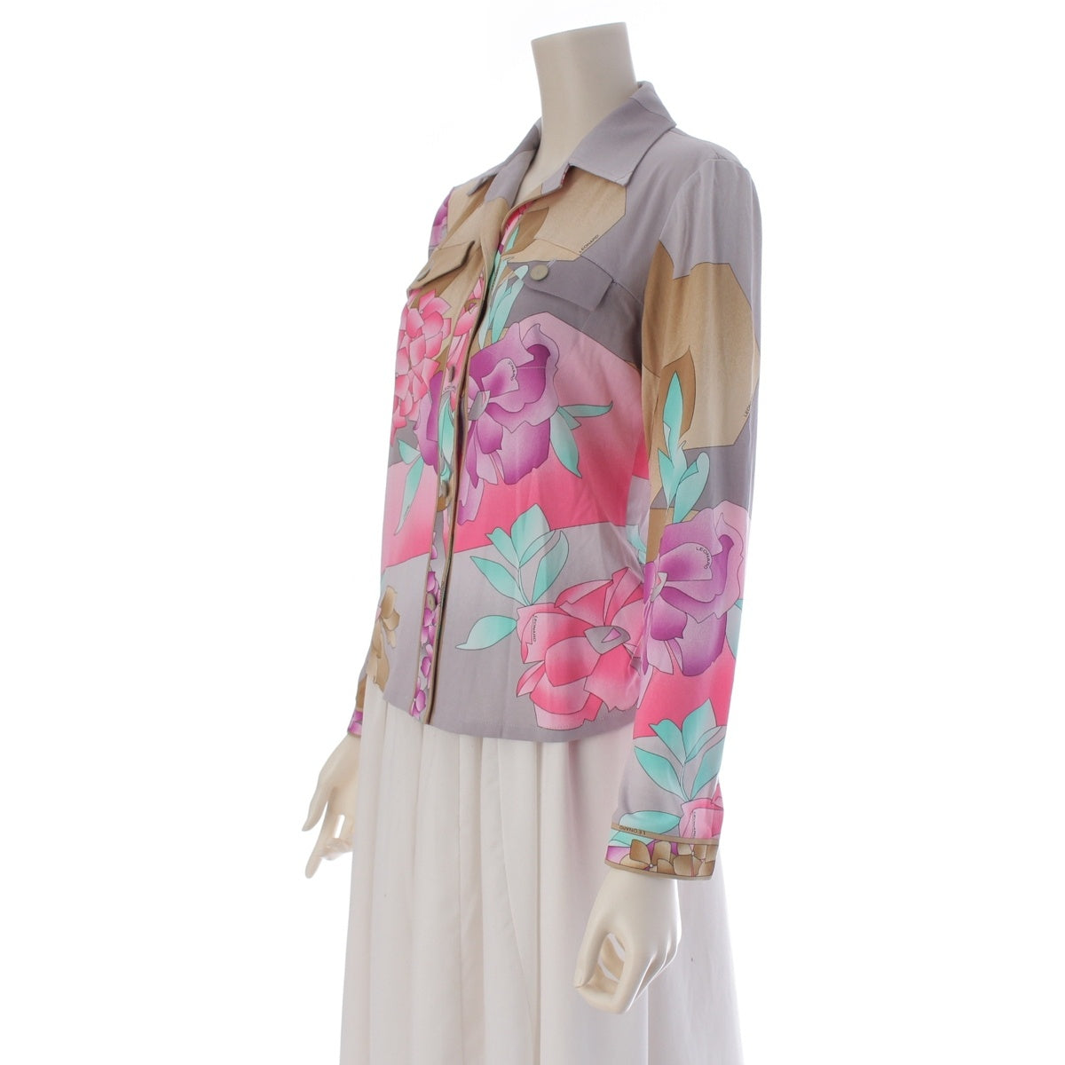 LEONARD Cancan material Floral open collar blouse Shirt tops 0159501 gray M