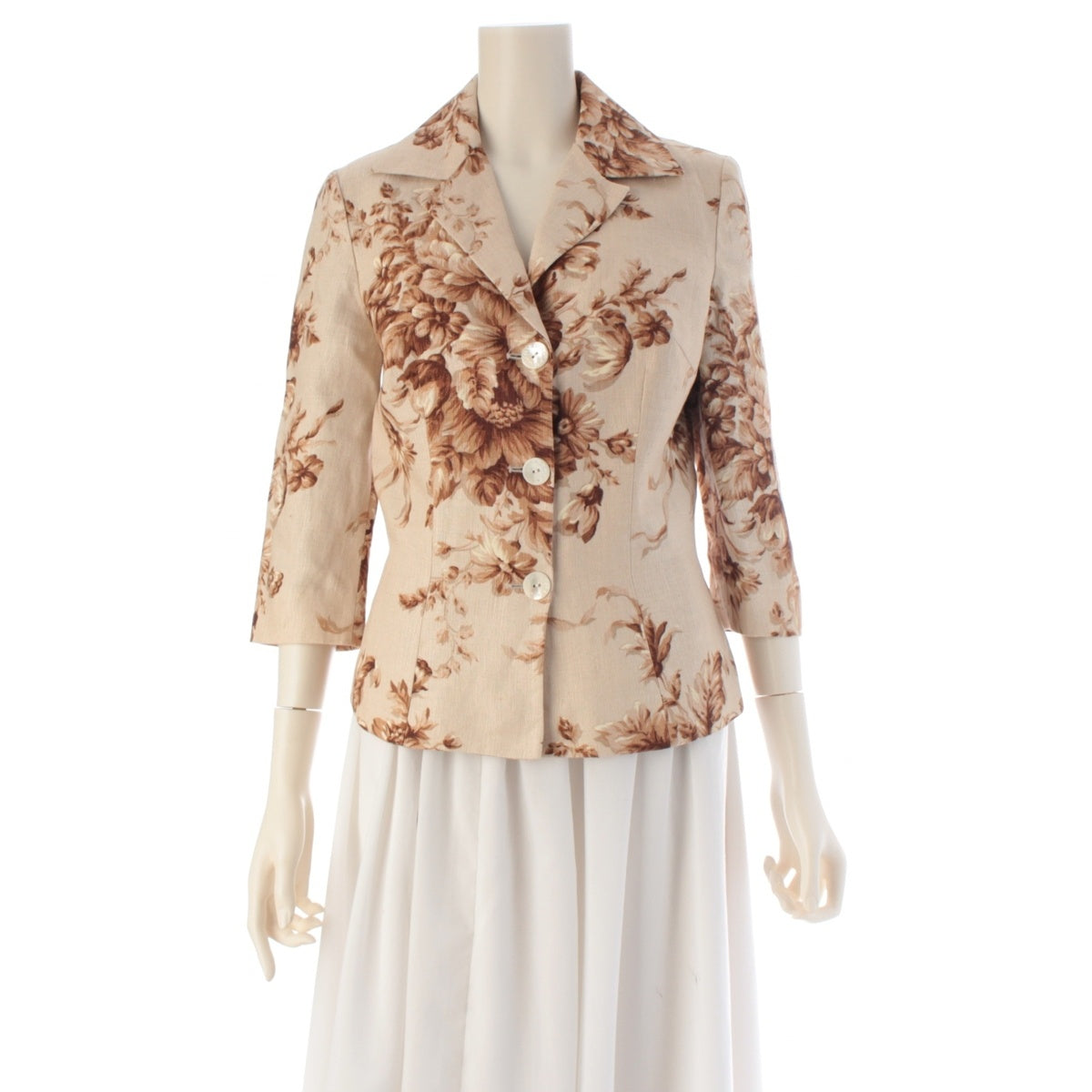 DOLCE&GABBANA Three-quarter sleeve floral leopard print tailored jacket Beige brown 38