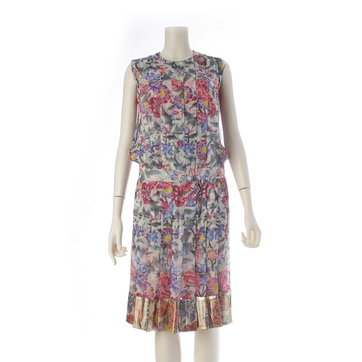 CHANEL silk floral sleeveless one piece P50578 multicolor 34