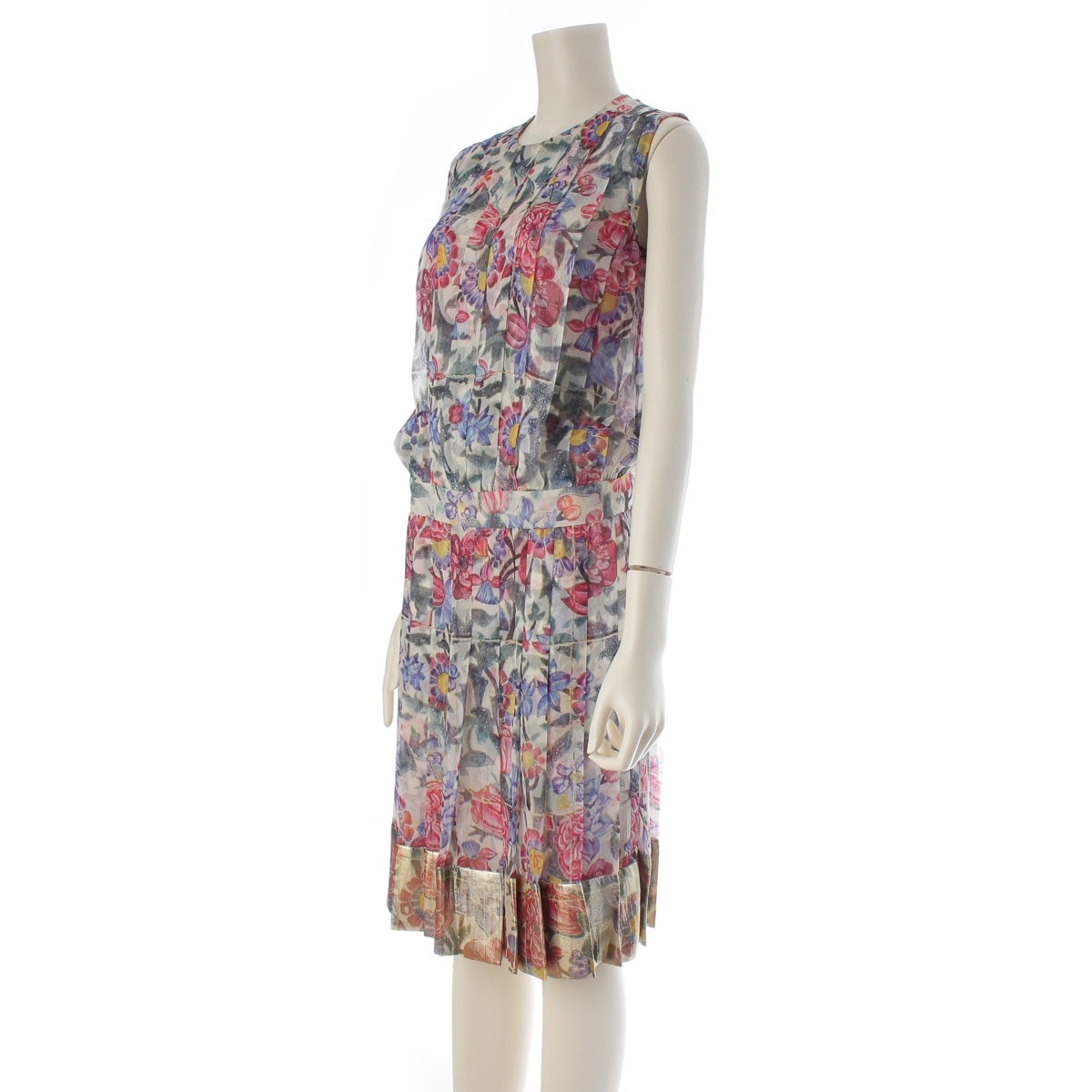 CHANEL silk floral sleeveless one piece P50578 multicolor 34
