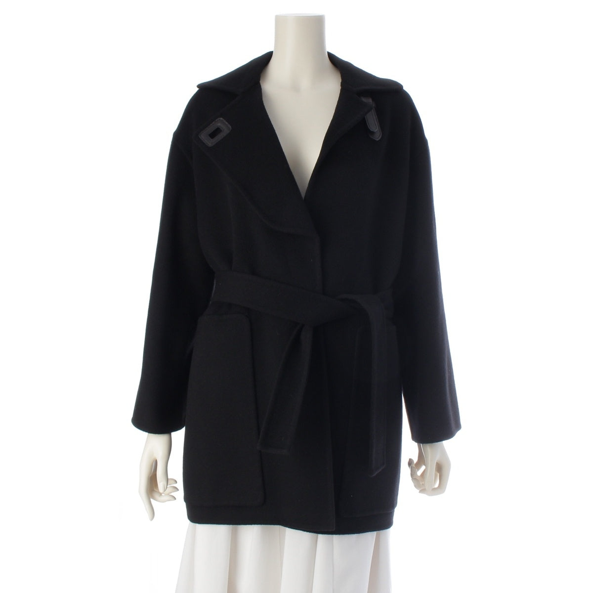 HERMES cashmere Short gown with belt coat 2H0129DA black 34