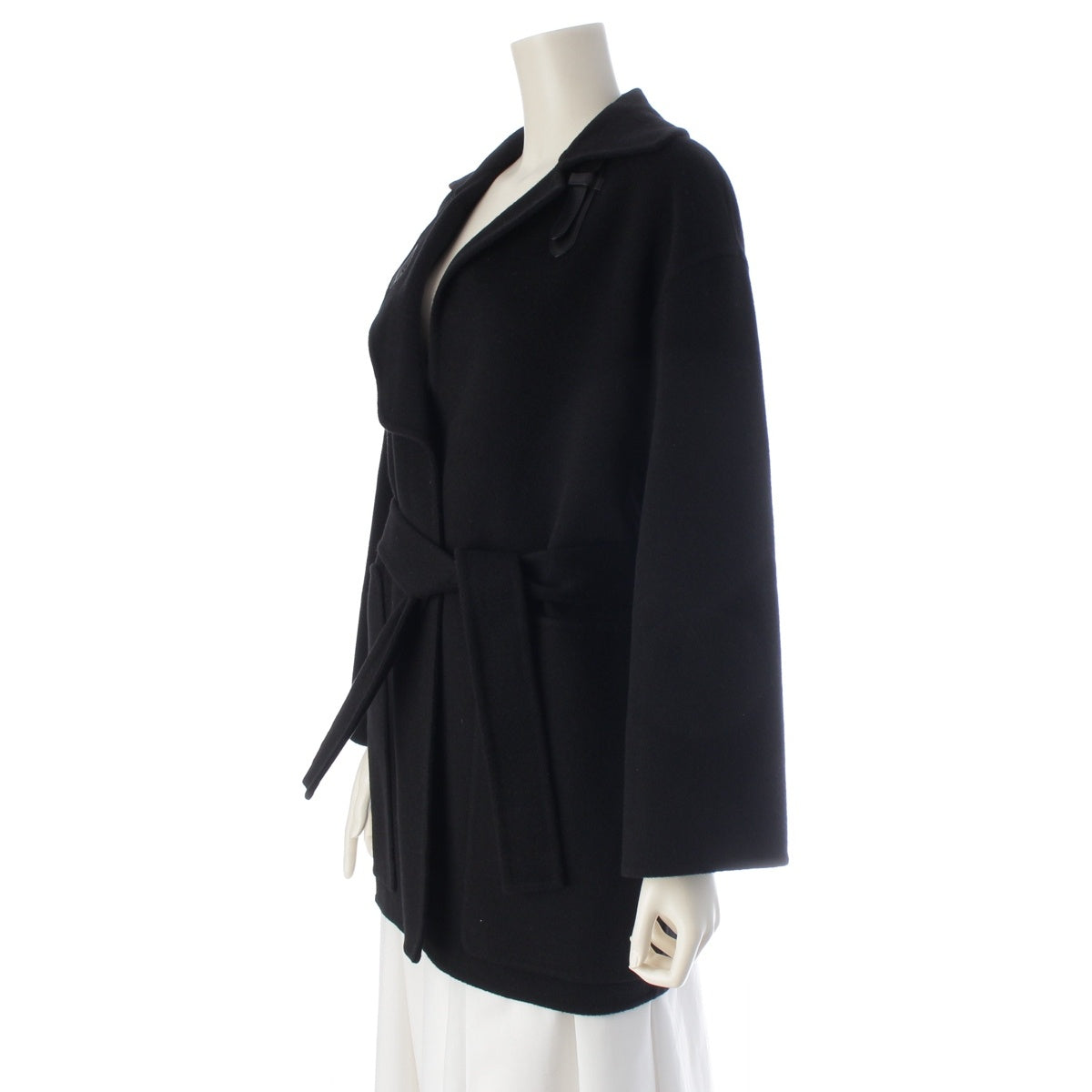 HERMES cashmere Short gown with belt coat 2H0129DA black 34
