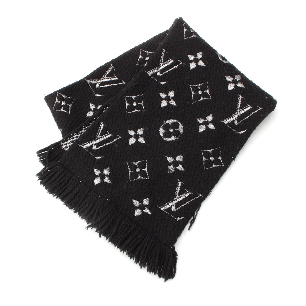 LOUIS VUITTON Wool silk Escalp Logo Mania Shine Scarf M75833 Black Silver