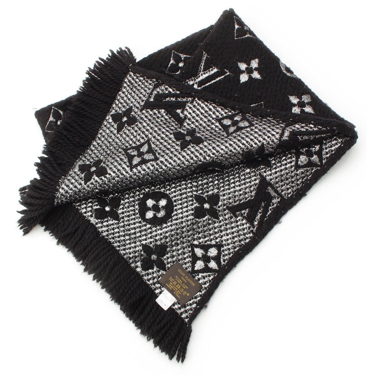 LOUIS VUITTON Wool silk Escalp Logo Mania Shine Scarf M75833 Black Silver