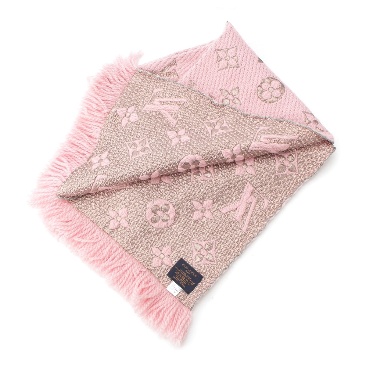 LOUIS VUITTON Wool silk Escalp Logo Mania Shine Scarf M70466 pink