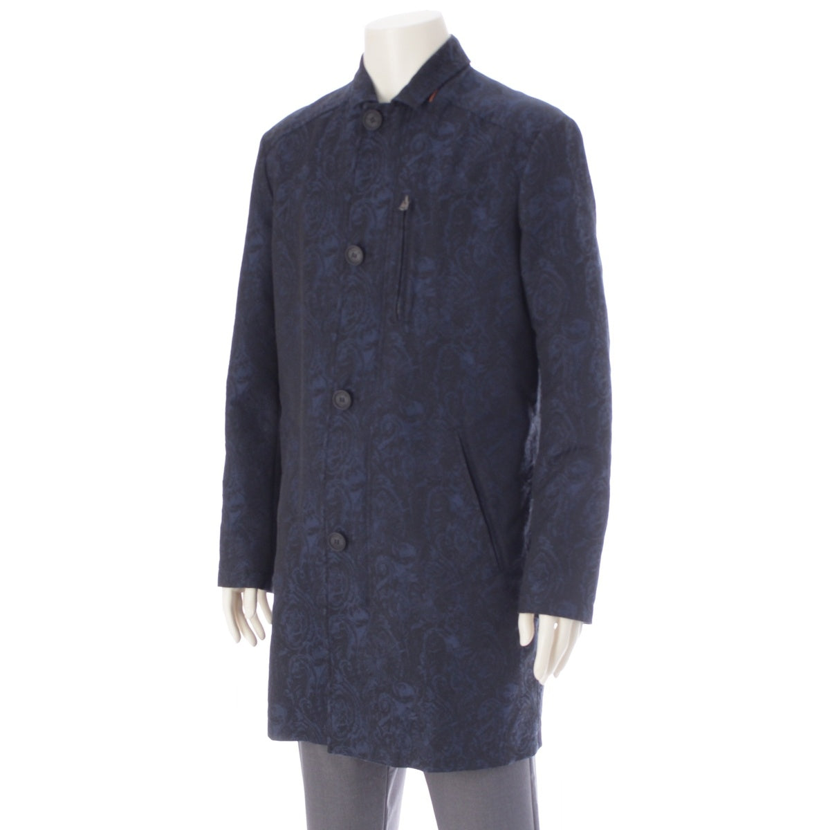 ETRO Cotton silk Paisley Pattern Coat Jacket Double zip 181-1S815-1225 Navy blue 48