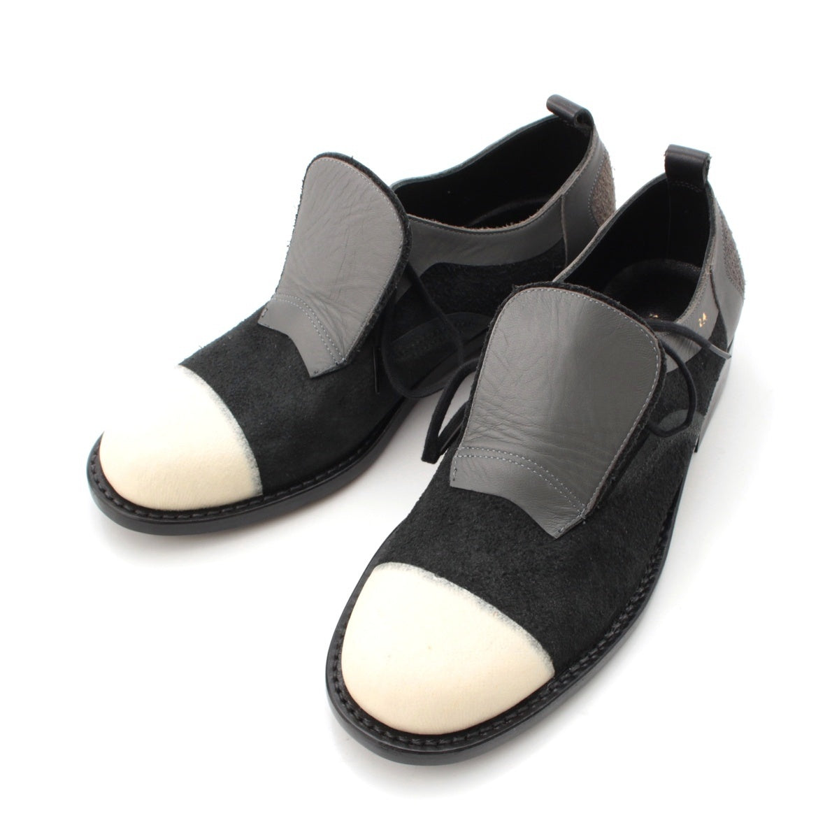 COMME des GARCONS Suede leather cowhide loafers Flat shoes Black gray white 24