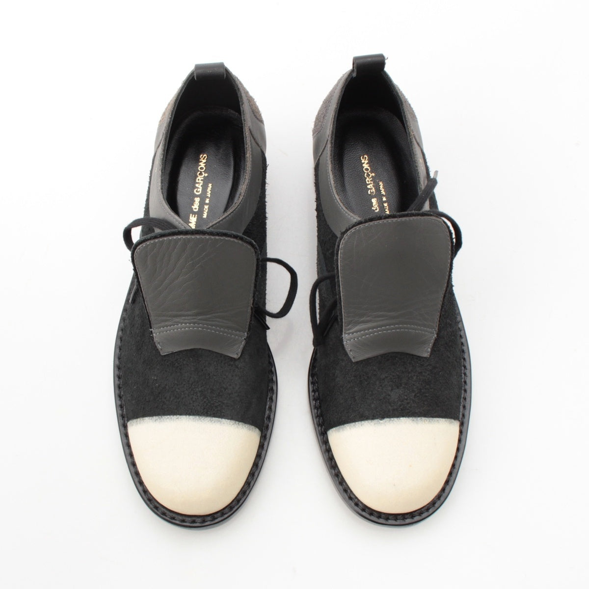 COMME des GARCONS Suede leather cowhide loafers Flat shoes Black gray white 24
