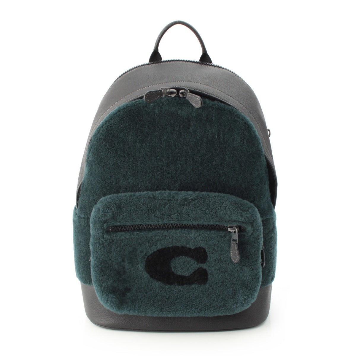 COACH fur C-mark Shearling Bag Backpack Daypack CE437 Black green