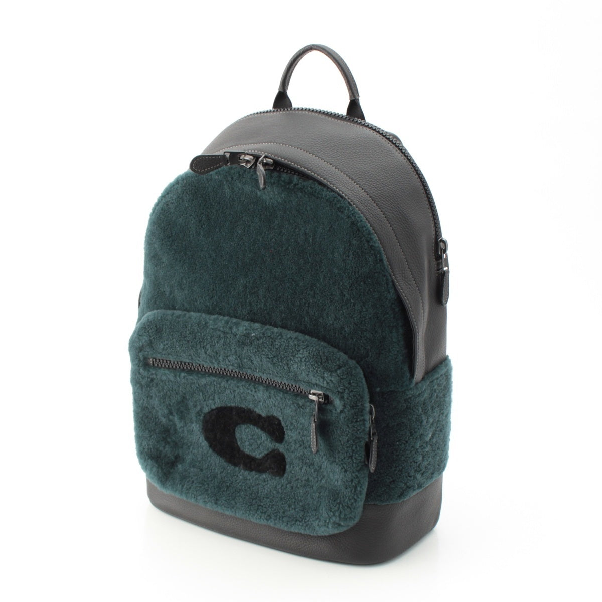 COACH fur C-mark Shearling Bag Backpack Daypack CE437 Black green