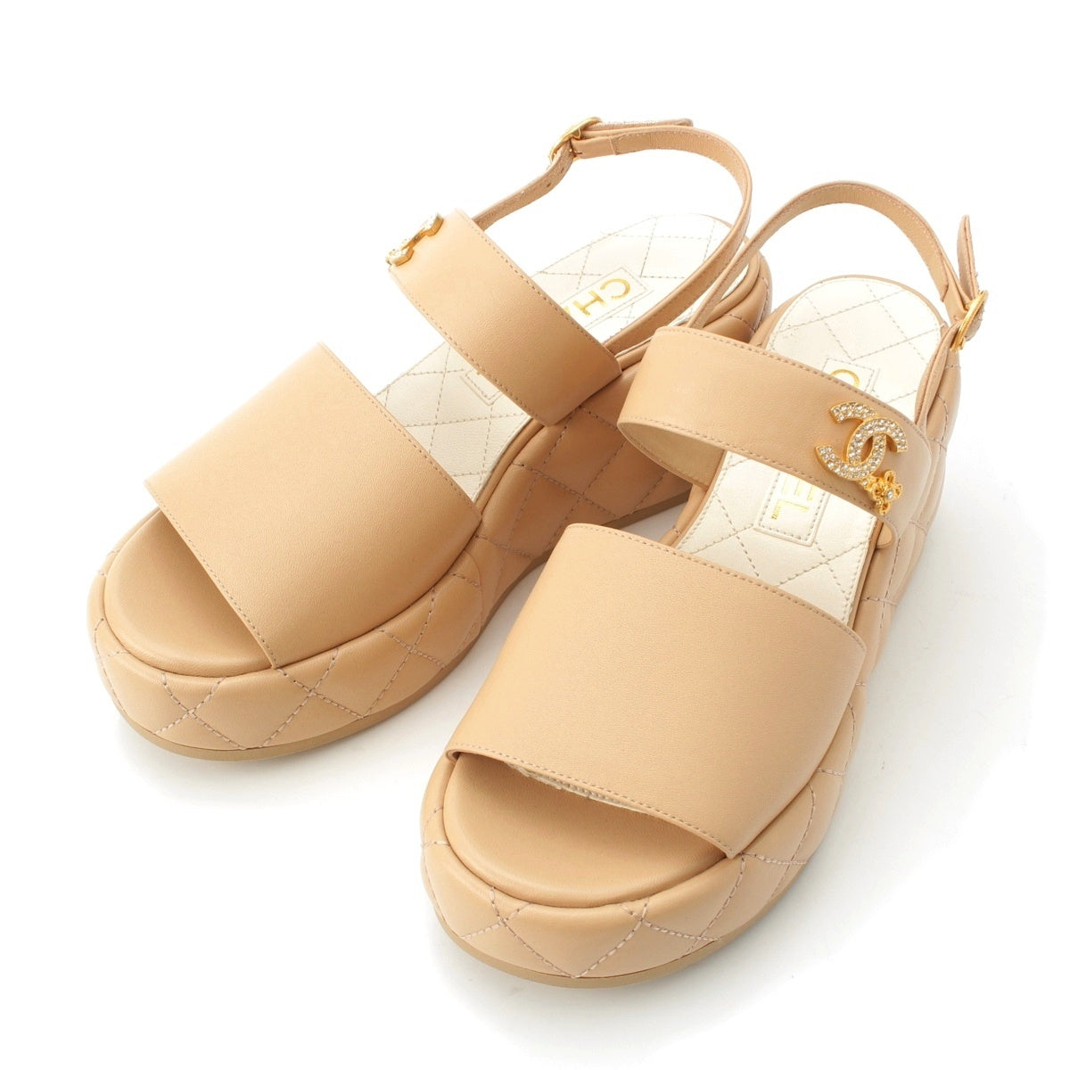 CHANEL Matrasse lambskin COCO Mark rhinestone Sandals platform G45547 beige 37C