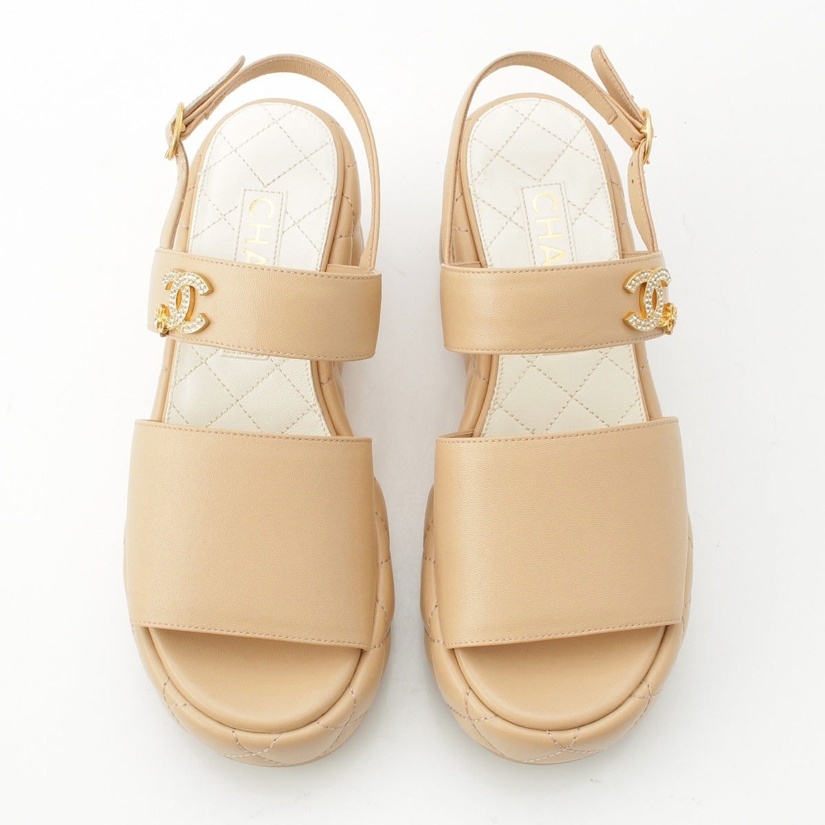 CHANEL Matrasse lambskin COCO Mark rhinestone Sandals platform G45547 beige 37C