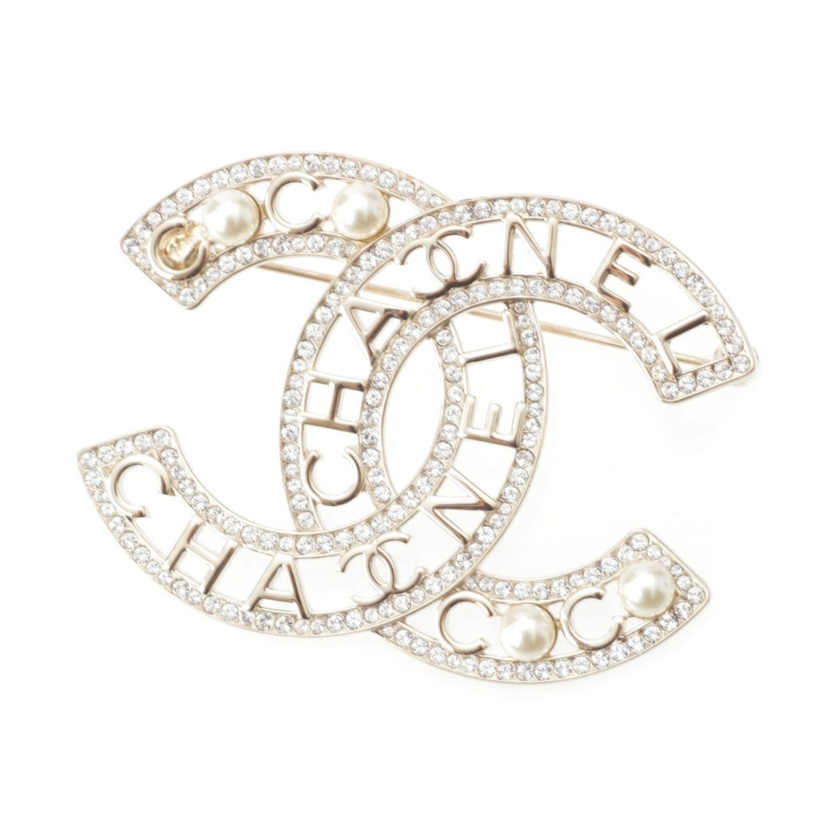 CHANEL Pearl rhinestone B24V COCO Mark Logo Brooch AB4879 gold