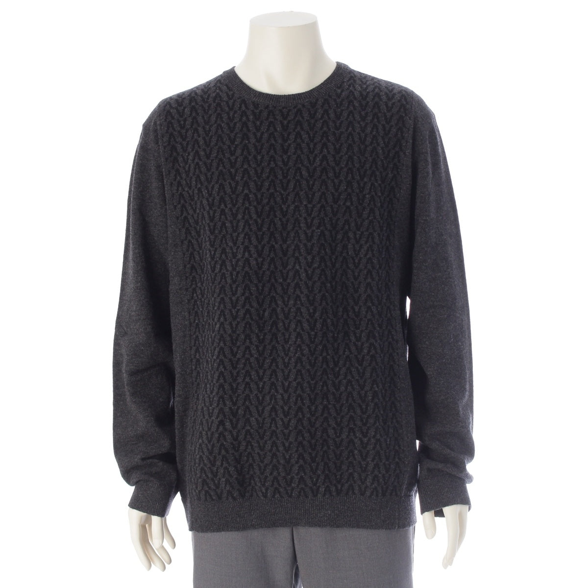 VALENTINO wool V-logo crew neck knit sweater Black x gray XL